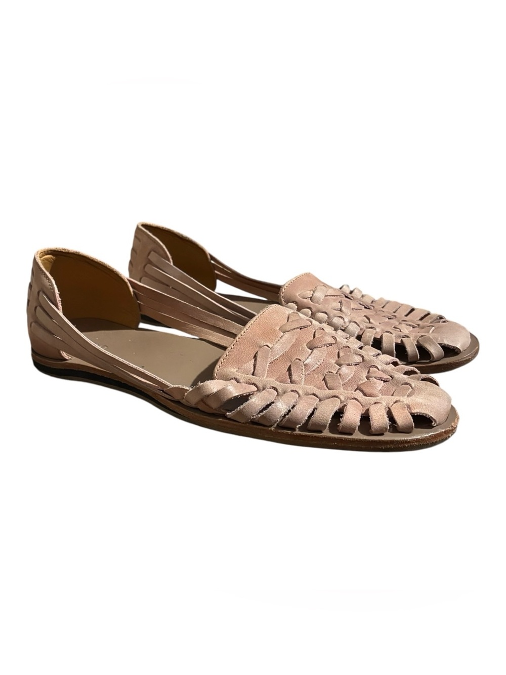 Women's Woven Leather Huarache Flats - Blush Pink